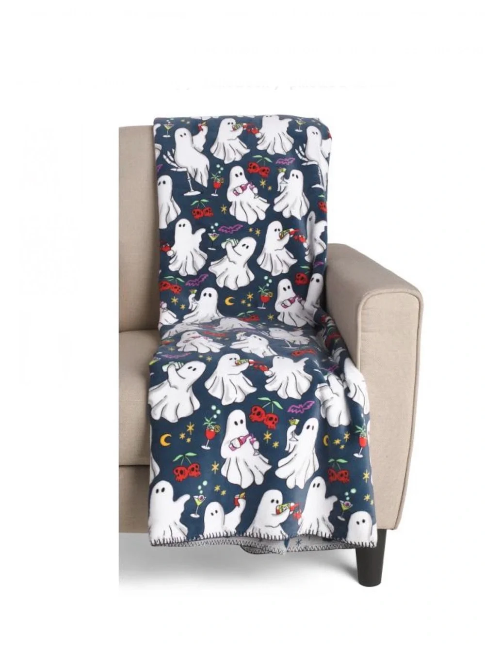 ISAAC MIZRAHI NEW YORK Plush Ghosts & Cocktails Reversible Throw NWTS